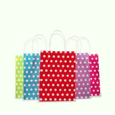 Pack of 12 White Polka Dot Design Gift Bags Multiple Colors and Sizes Available