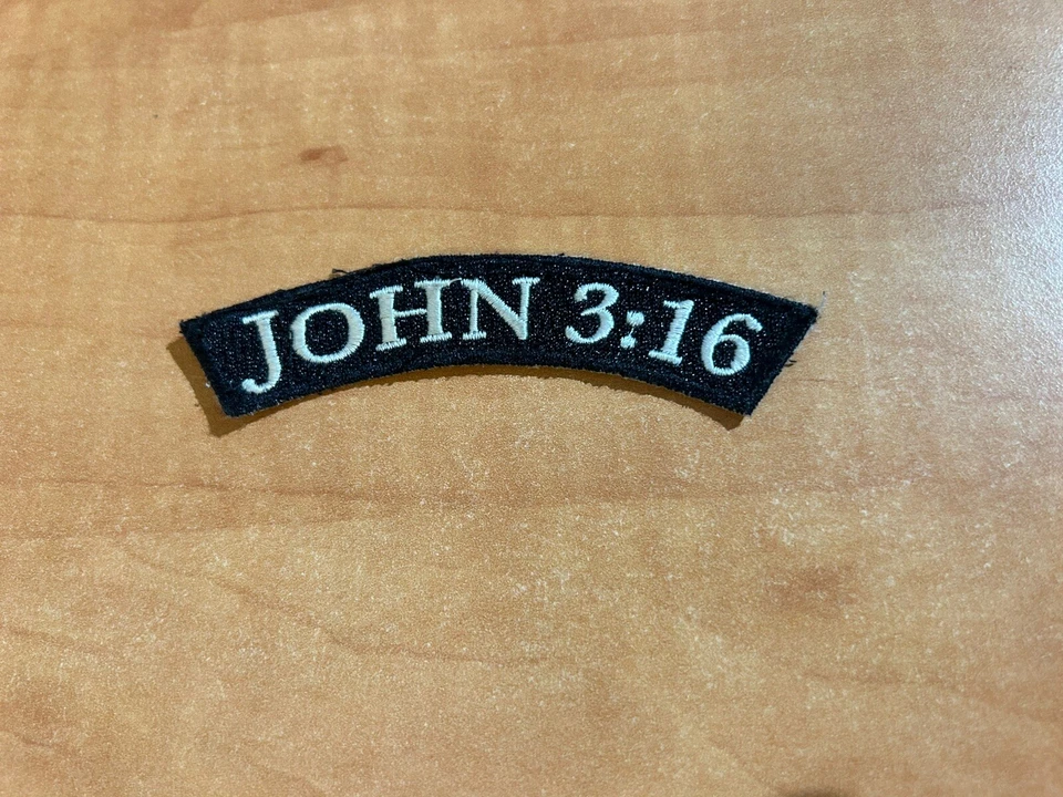 JOHN 3:16 ROCKER PATCH CHRISTIAN RELIGIOUS embroidered iron-on BIBLE VERSE JESUS - Image 2 of 2