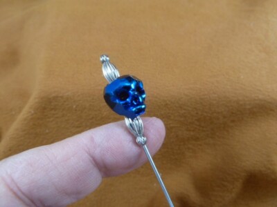 u202-4) Cobalt Blue faceted skull glass bead skulls hatpin Pin hat pins for hats