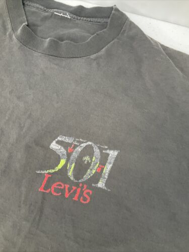 Vintage 80s Levis 501 Graphic Tee Shirt Boxy Single Stitch Distressed 2XL RARE - Picture 2 of 11