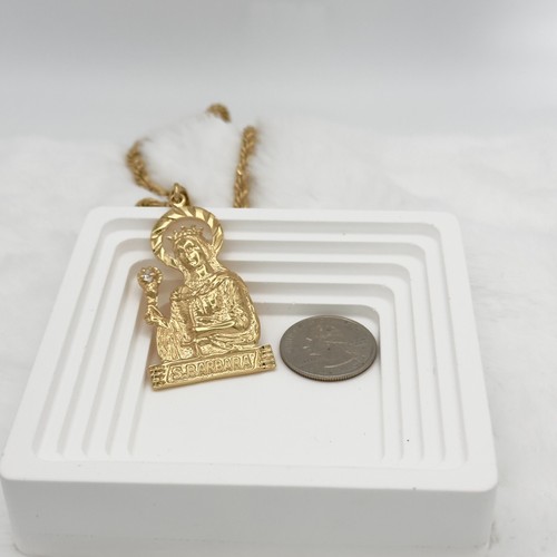 Gold St Barbara Necklace - 5mm French Rope Chain, Men's 14k Heavy Plated - Picture 9 of 9