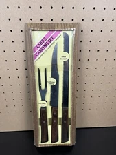 Vintage Chef's Deluxe Carving Set Rosewood Handle Stainless Steel Made Japan