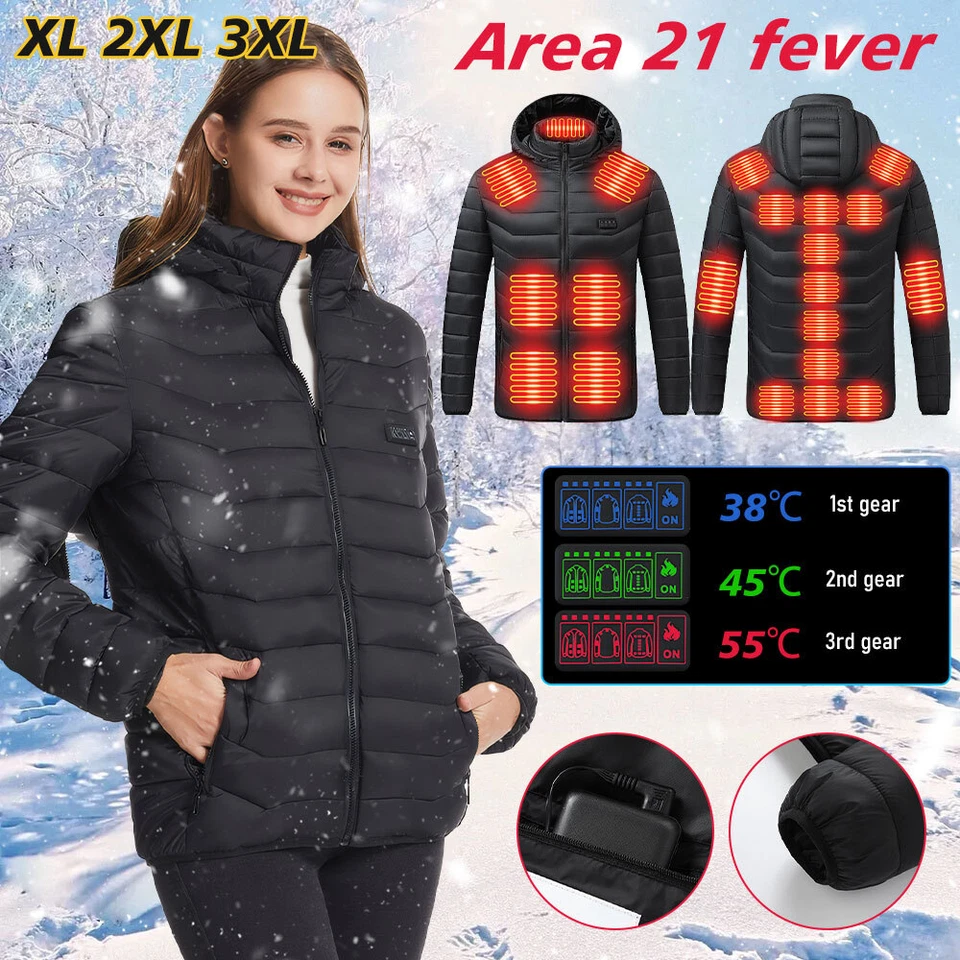 21 Areas Electric USB Heated Jacket With Battery Men Women Heating Thermal Coat - Image 3 of 4