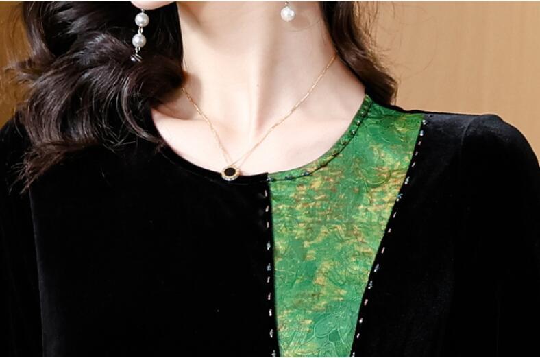 Women's 2023 Fashion Velvet Two Tone Round Neck 3/4 Sleeves Women's 2023 Fashion Velvet Two Tone Round Neck 3/4 Sleeves