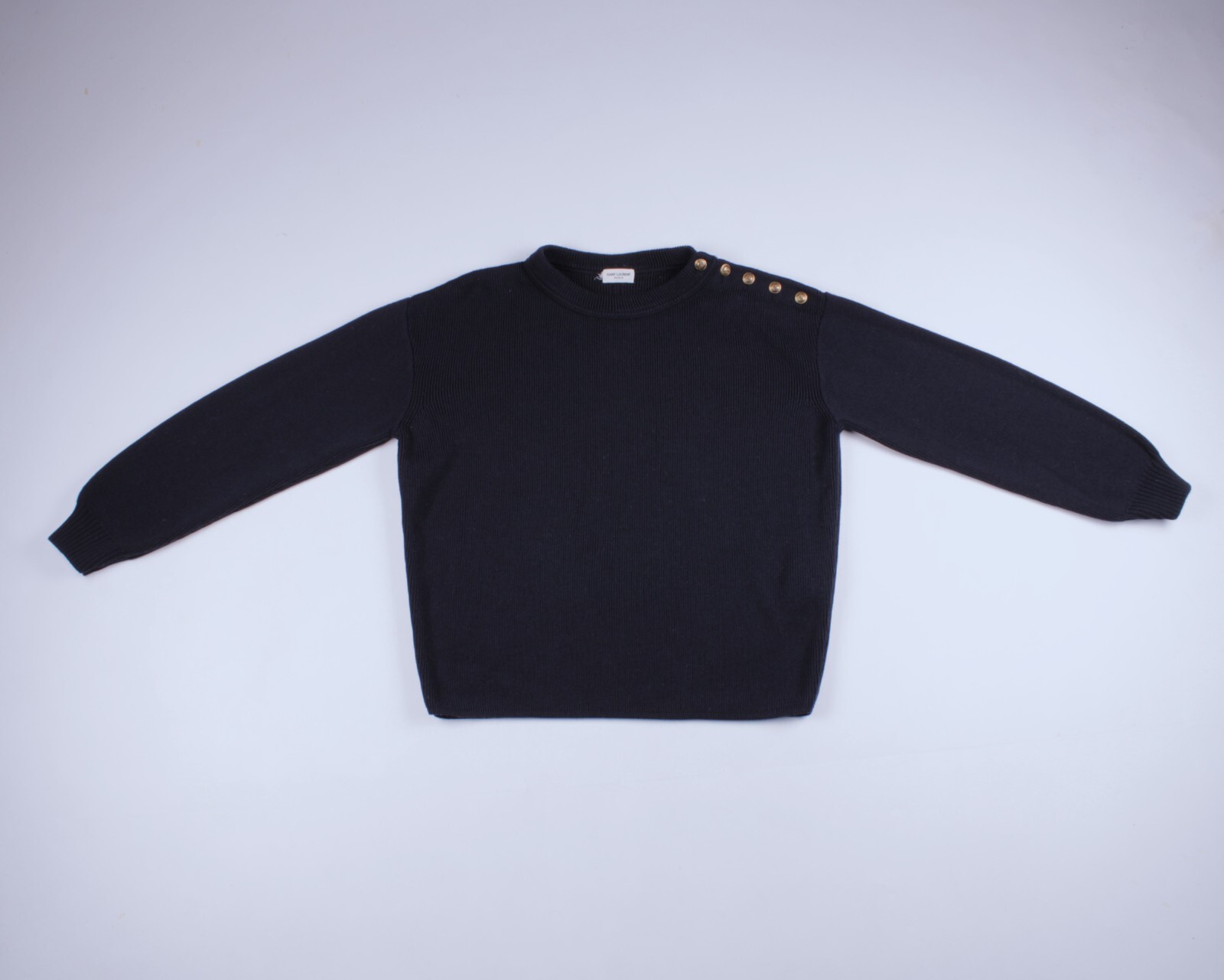 Maglione maglia SAINT LAURENT 2016 misto lana cotone spalle bottoni blu navy S M