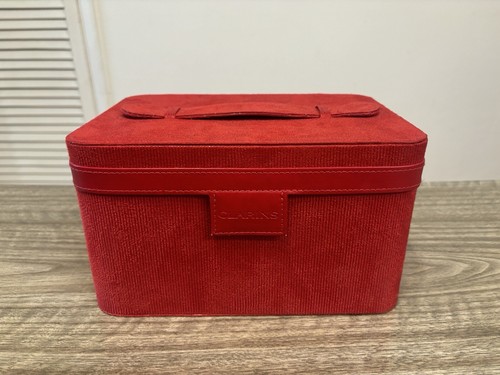 Clarins Paris scatola trucco rossa astuccio cosmetico toilette con specchio e manico - Foto 3 di 20