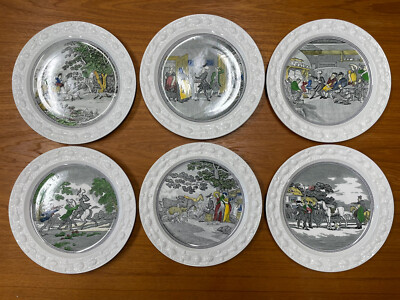 Set of (6) Adams English Ironstone DR. SYNTAX Micratex Plates