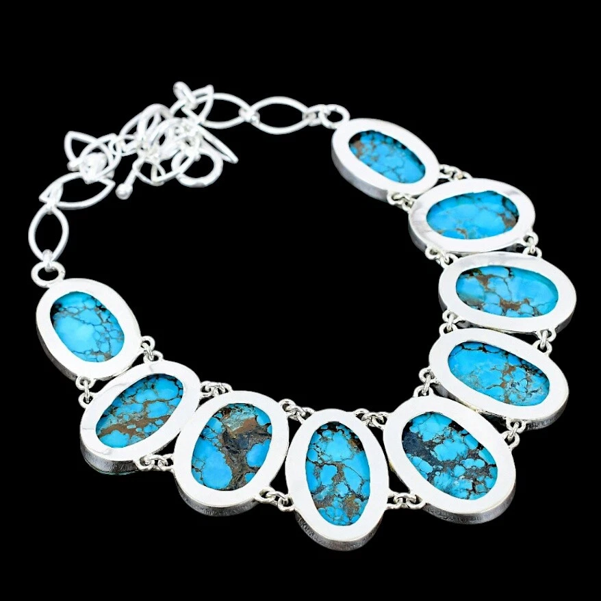 Colar feminino tibetano turquesa prata esterlina 925 colar joias - Imagem 2 de 4