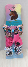 Afro Unicorn fabric hair bows lot set of 3 pink white barrettes Clip-ons