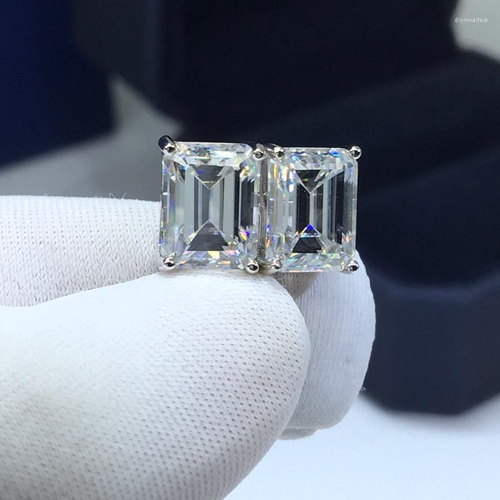 6x4 mm Emerald Cut Moissanite Push Back Solitaire Earring 14k White Gold Plated - Picture 3 of 12
