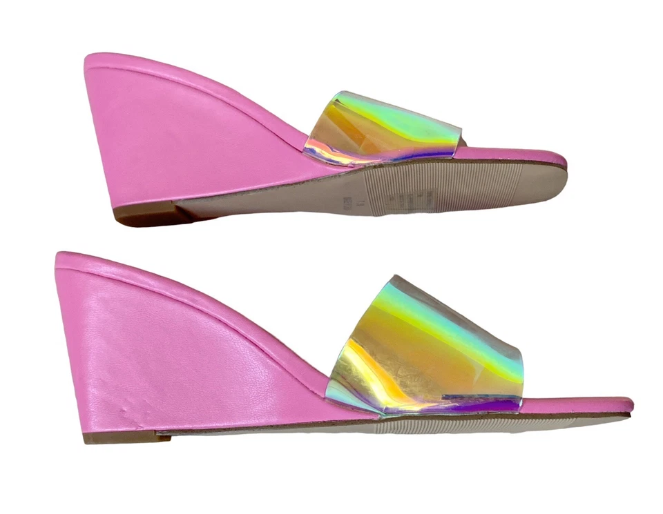 MADDEN GIRL Womens Size 7.5 Pink Iridescent Rayne Wedge Sandals Heels Shoes - Image 3 of 4
