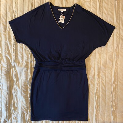 Trina Turk Dress Women Large Navy Disperse V-Neck Dolman T-Shirt Short  Sleeve