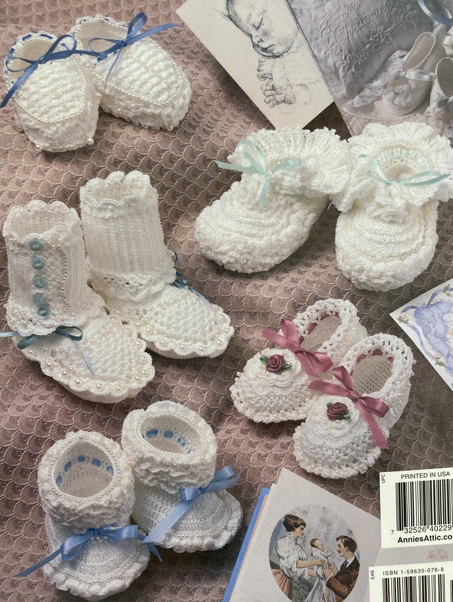 Heirloom Baby Booties Beaded Lacy Designs Frilly Crochet Patterns