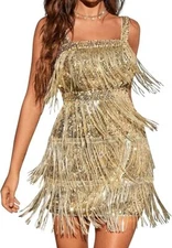861 - Women Sequin Fringe Tassel Evening Party Prom Cocktail Homecoming Concert