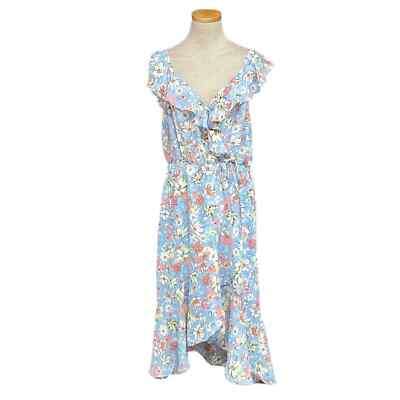 Socialite Dress Women's L Large Blue Peach Floral NWT Short Sleeve