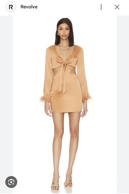 Revolve Camila Coelho Krista Tie Front Feather Sleeve Gold Mini Dress NWT  XS | eBay