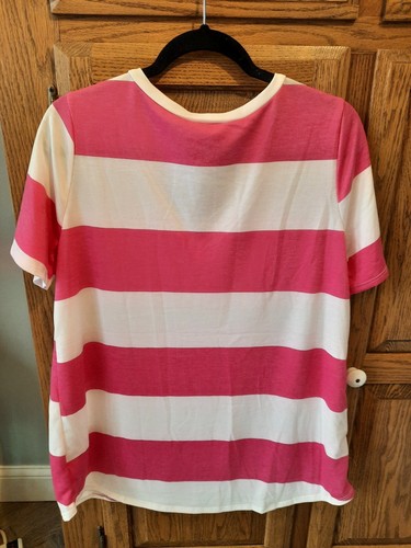 Top para mujer BiBi- Fushia y blanco a rayas cuello en V estilo boutique - talla grande - Imagen 4 de 4