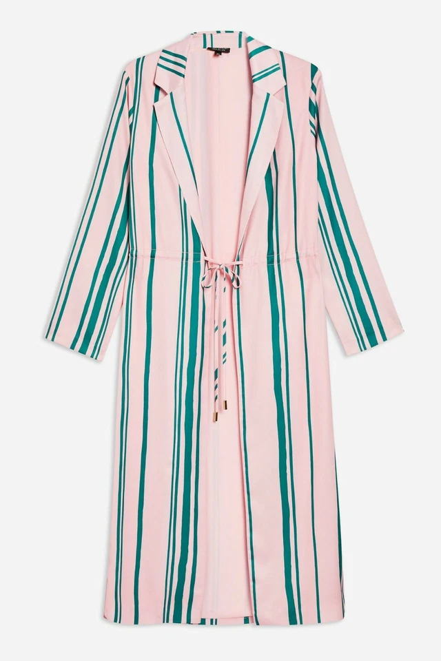 BNWT Topshop Striped Pink Green Long Light Summer Duster Jacket Coat UK 10 38 6 - Image 2 of 4