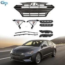 For Hyundai Elantra 2019 2020 Front Bumper Grille+Fog Lights Bracket Molding Set