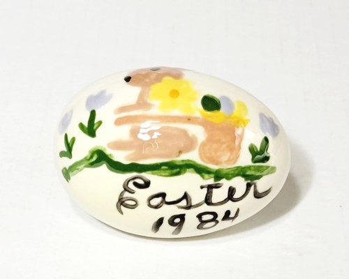 Hand Painted Ceramic Easter Egg Brown Bunny Rabbit Flowers 1984 - Picture 6 of 15