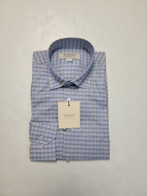 HAGEN CARMEL Men's Small Blue Yellow Plaid Check 100% COTTON Long Sleeve Shirt