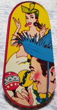 Vintage Tin Metal Crank Noise Maker Spanish Theme Man w/ Maracas Girl Dancing