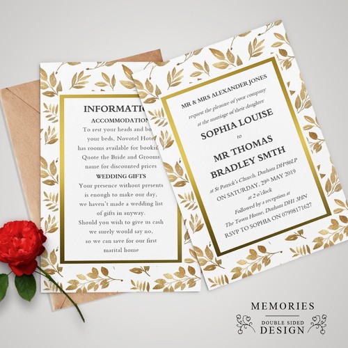 Personalised Wedding Day / Evening Invitations Double sided with Envelopes (W1) - Picture 40 of 58