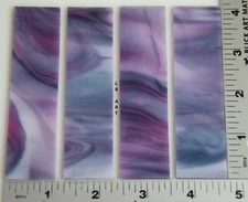 3328.30-4 WHITE, PURPLE, CRANBERRY PINK STREAKY 1" x 4" BULLSEYE GLASS 90 COE