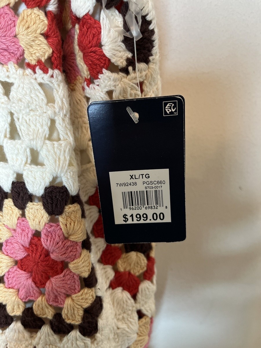 37① NWT Lucky Brand Granny Square Crochet Dress Knit Festival Cotton