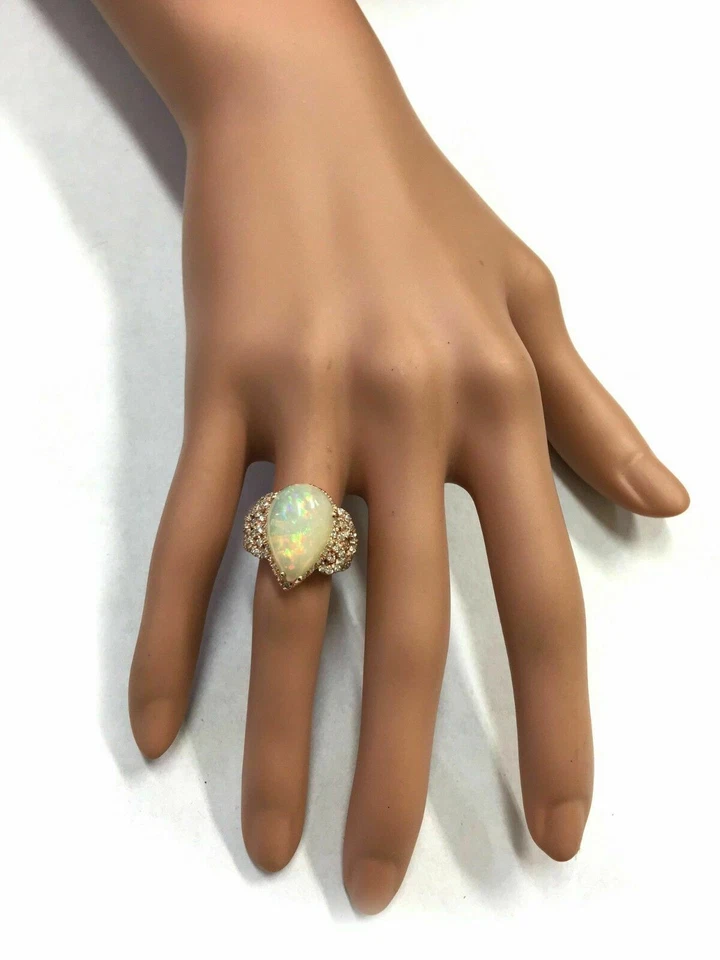 Anillo natural de ópalo y diamantes etíopes anillo de mujer anillo de oro rosa macizo de 14 quilates i43 Foto 4 de 4
