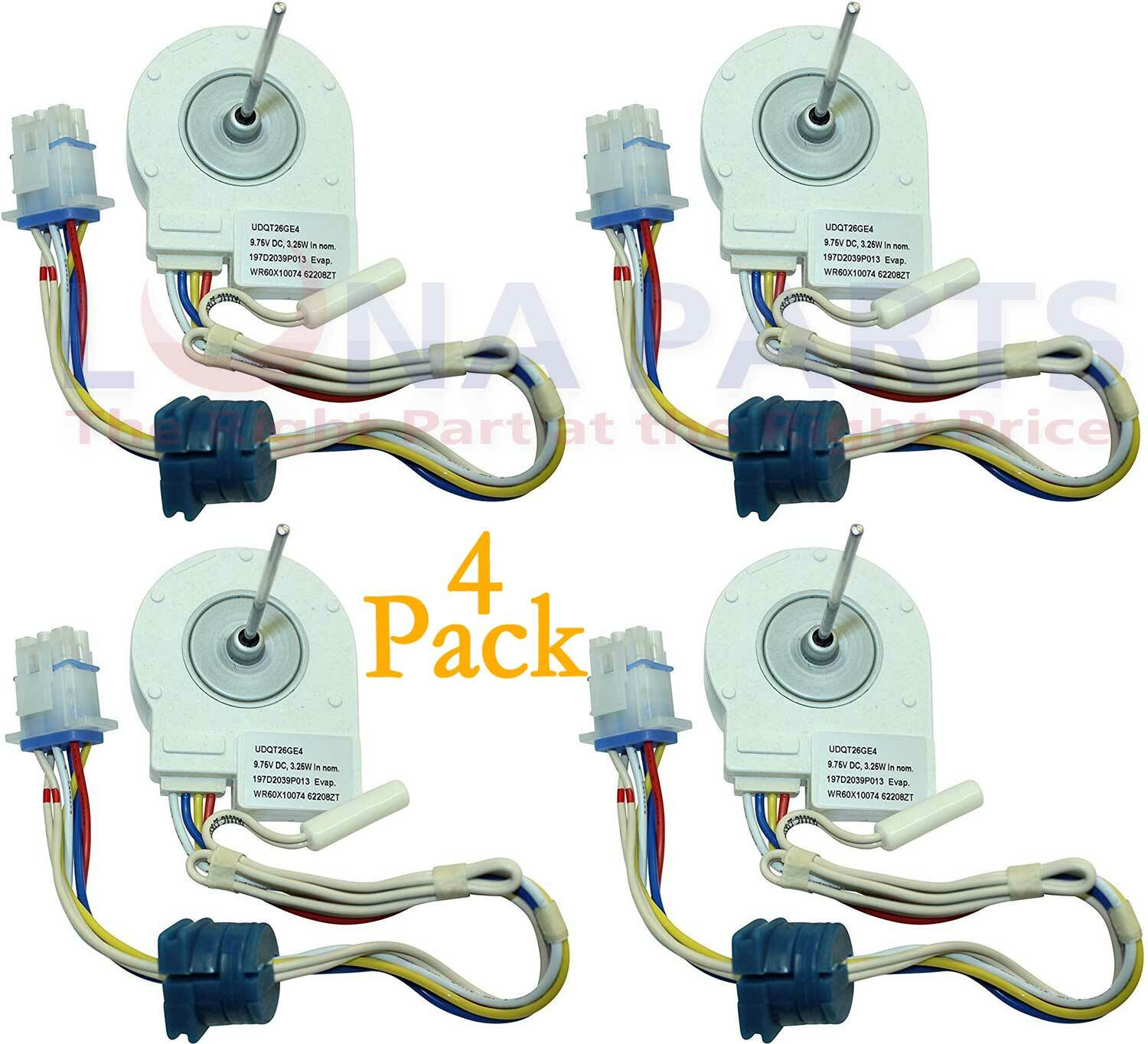 4 Pack WR60X10074 Evaporator Fan Motor for GE Refrigerator PS304658 AP3191003