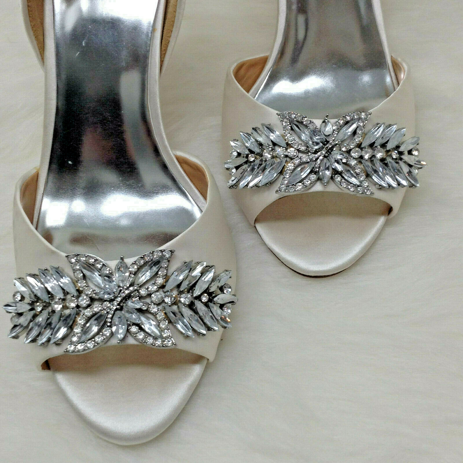 Badgley Mischka Ivory Satin Rhinestone Embellished d'Orsay Heels, Sz 10M Badgley Mischka Ivory Satin Rhinestone Embellished d'Orsay Heels, Sz 10M