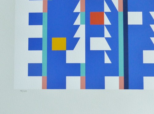 YAACOV AGAM MOVEMENT IN BLEU SPACE IV 1984 HAND SIGNED SILKSCREEN OP ART - Picture 4 of 6