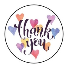 30 Pretty Heart Thank You Envelope Seals Labels Stickers 1.5" Round hearts