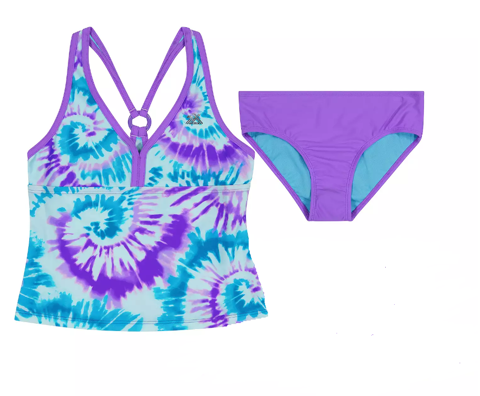 NWT PC Big Girls SZ 14 ZeroXposur Tie Dyed Keyhole Tankini Top