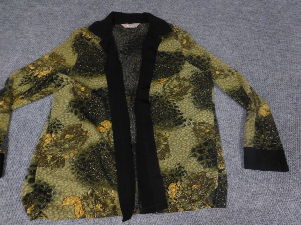Chaqueta TanJay Grande Mujer Verde Floral Cuello Botón Elástico Abierto Poliéster Foto 2 de 4