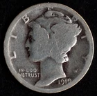 1919 Mercury Dime Average-Good Circulated Condition 90% Silver Collectible Coin