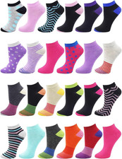 24 Pairs Womens Ankle Socks, Low Cut Colorful Fun Athletic Casual No-Show Teens