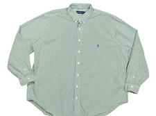 Ralph Lauren Mens Button Down Shirt 2XB Big Green Striped Long Sleeve Cotton