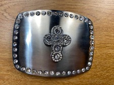 Silver Tone and Clear Rhinestone Cross Belt Buckle