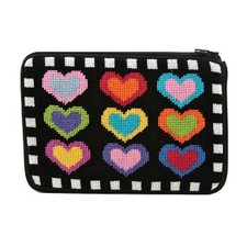 Alice Peterson Stitch  Zip Needlepoint Cosmetic Case Kit - SZ559 Hearts n Black
