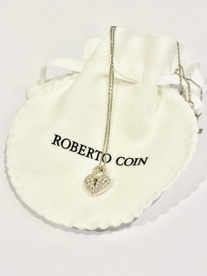ROBERTO COIN Tiny Treasures Diamond Heart Lock Pendant Necklace 18K White Gold