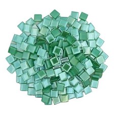 Iridescent Square Glass Mosaic Tiles, 0.59inch, 1.1 lbs, DIY, Picture Green