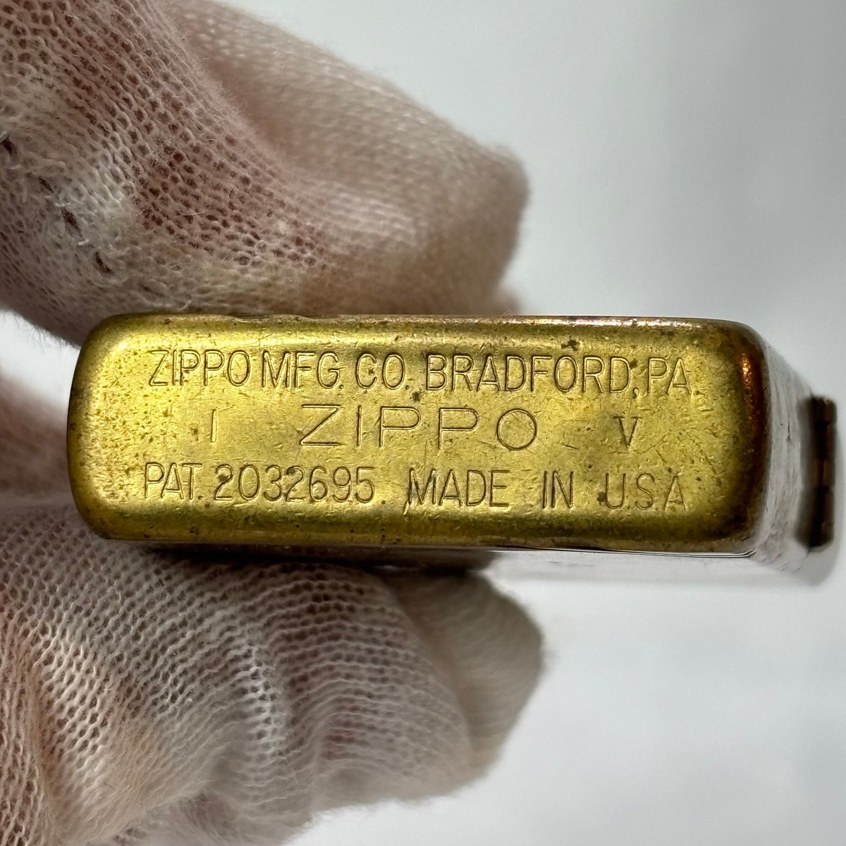1989 Brass ZIPPO Lighter Vintage Finish Diagonal Lines 1932