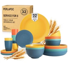 Wheat Straw Dinnerware Sets, Plates and Bowls Sets Unbreakable & Microwave Sa...