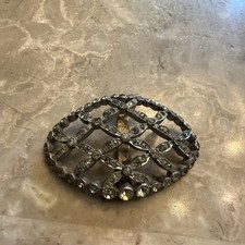 Antique Victorian sash buckle Silvertone with paste stones oval