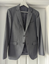 DKNY Slim Fit Grey Wool Twill 2-Piece Suit 36" Chest 30" Waist Regular
