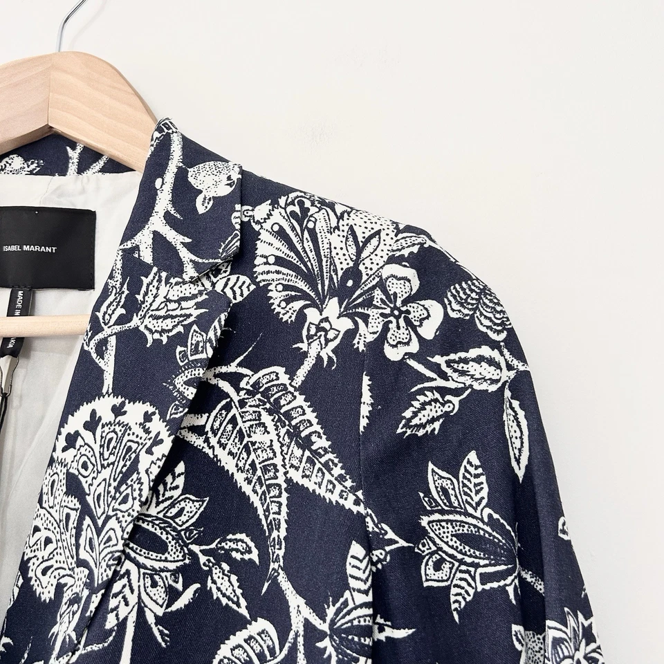 Blazer Isabel Marant floral de linho UE 36 Reino Unido 8 azul marinho botânico forrado de seda - Imagem 4 de 4
