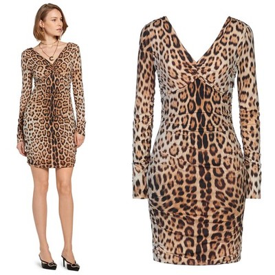 ROBERTO CAVALLI DRESS HERITAGE JAGUAR PRINT FORM FITTING $995 sz IT 44 8 US