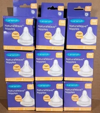 9 Pks Lansinoh NaturalWave Baby Bottle Nipples, Fast Flow Anti-Colic 2 ct Each 